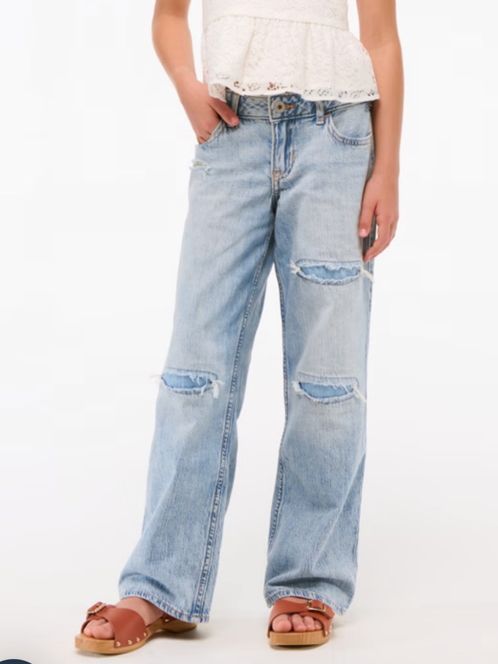 abercrombie kids Distressed Low Rise Baggy Wide-Leg Jeans
